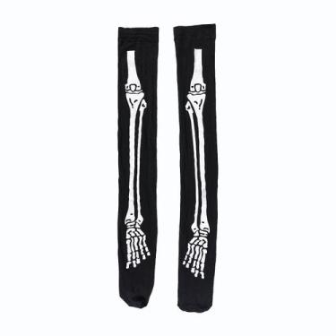 Imagem de Meia Calça - Esqueleto - Branco e Preto - Festa Halloween - 1 unidade 
