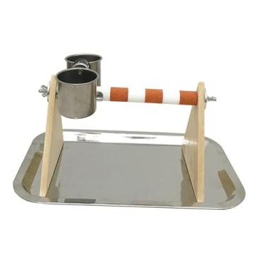 Imagem de Generic playground pássaro jogar suporte tigela de aço inoxidável madeira pássaro poleiro brinquedos para calopsitas periquitos budgie, Branco Laranja