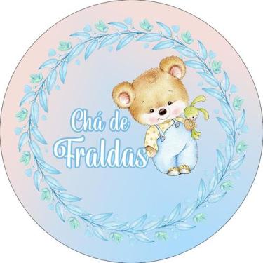 Imagem de Painel De Festa Redondo 1,50x1,50 - Chá de Fraldas Ursinho Azul 061 - 