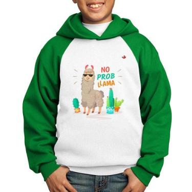 Imagem de Moletom Infantil No prob llama - Foca na Moda, Branco, Verde, 14