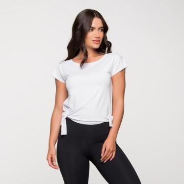 Imagem de Blusa Fitness Amarração Lateral Viscolycra Lisa Branca - LOT FITNESS C