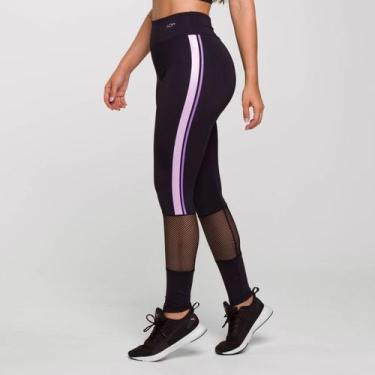Imagem de Legging Moving Preta Poliamida com Estampa Lilás e Telinha - LOT FITNE