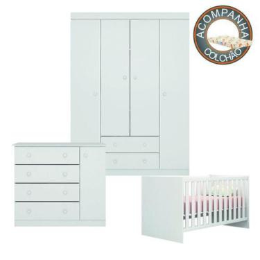 Imagem de Conjunto Quarto de Bebê Guarda Roupa, Cômoda Helena e Berço 1344 com C