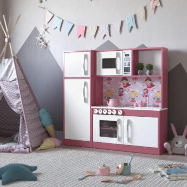 Imagem de Cozinha Infantil Completa Com Refrigerador Para Meninas Mdf Rosa/Branc