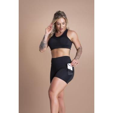 Imagem de Conjunto Fitness Feminino Short Com Bolso Tela E Top Tela Academia Tre