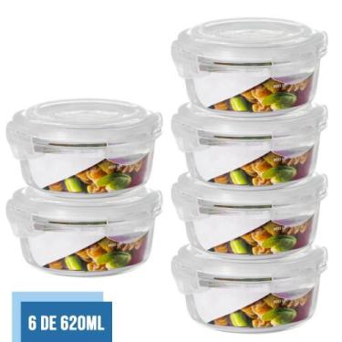 Imagem de Jogo 6 Potes Vidro Hermético 4 Travas Redondo 620ml Marmita - QUALITY 