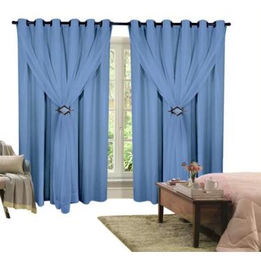 Imagem de Cortina Corta Luz 3,00M x 2,30M 100% Blackout Com Voil Azul - Ibitinga