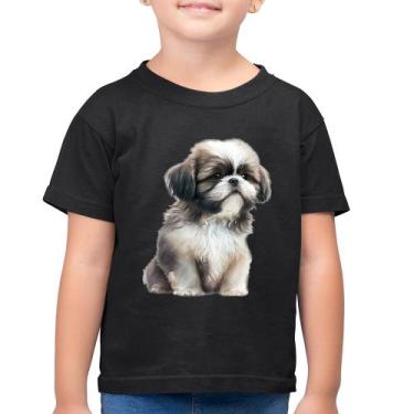 Imagem de Camiseta Algodão Infantil Cachorro Shih Tzu Filhote - Foca na Moda, Pr