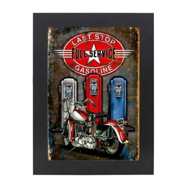 Imagem de Quadro Decorativo Com Moldura Preta e Vidro Harley Last Stop Gasoline 