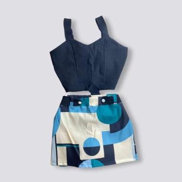 Imagem de Conjunto Plus Size Short Saia Estampado Cropped Botão 0055 - Bellucy M