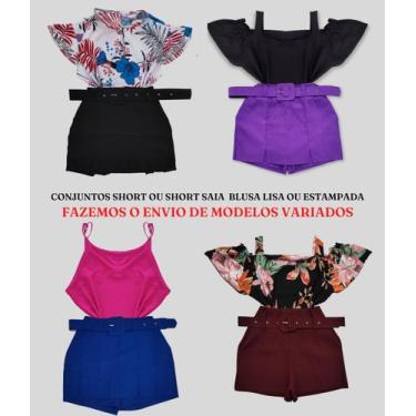 Imagem de Kit 5 Conjuntos Plus Size Feminino Shorts Cinto Cintura Alta 2107 - Be