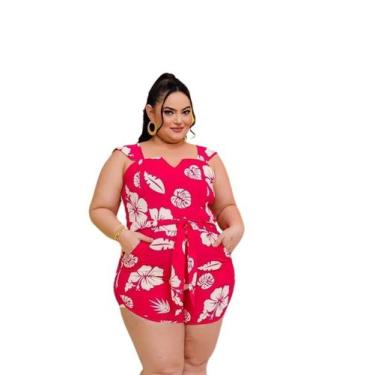 Imagem de Macaquinho Plus Size Feminino Estampado Com Faixa 0436 - Bellucy Modas