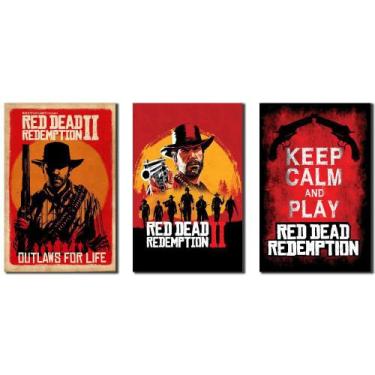 Imagem de Kit 3 Placas Decorativas Red Dead Redemption 2 - Arte quadro, Placas d