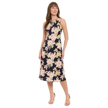 Imagem de London Times Midi feminino com cintura inserida, Azul marinho/marfim/amarelo, 46