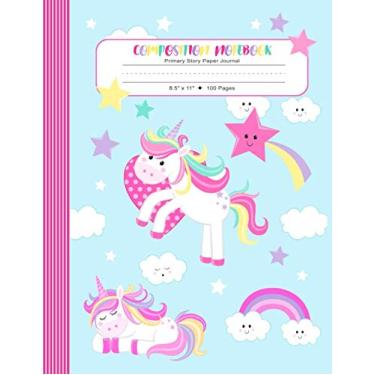 Imagem de Composition Notebook - Primary Story Paper Journal: Large Unicorn Rainbows Exercise Book For Writing And Drawing - Story Space, Dashed Dotted Mid-Line. Grades K-2, K-3.