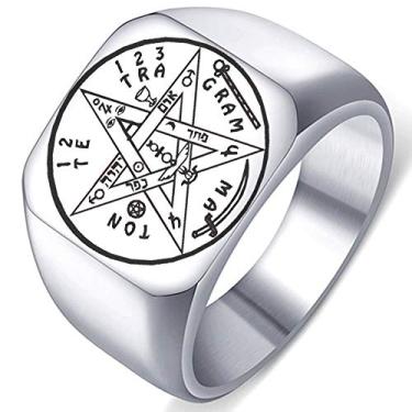 Imagem de Anel polido em aço inoxidável masculino hebraico Esoteric Tetragrammaton Nome de Deus Magick Pagan Wiccan YHWH