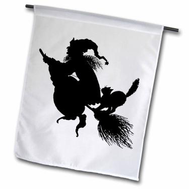 Imagem de 3dRose fl_62707_1 Bandeira de jardim com silhueta de bruxa e vassoura, 30 x 45 cm