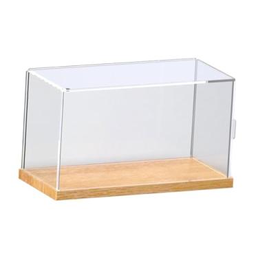 Imagem de Ｂｅｓｇａ Acrílico transparente colecionáveis ​​brinquedos expositores à prova de poeira fundo de madeira multiuso para acessórios de organização de, 26x12x14.5cm