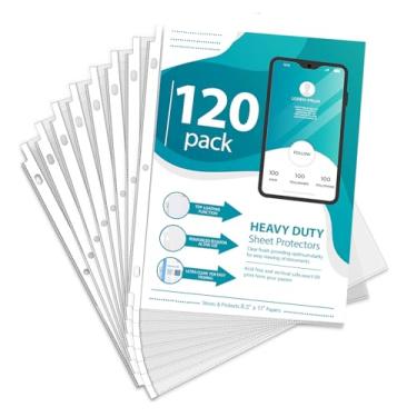 Imagem de Agoer 120 protetores de folhas resistentes, divisórias de plástico transparente de 21,6 x 28 cm com anotações, protetor de página de carregamento superior para fichário de 3 anéis, divisórias de