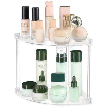 Imagem de Yieach Bancada organizadora de canto para banheiro – Bandeja organizadora de plástico de 2 camadas para quarto, prateleira organizadora de pia para armazenamento de toucadores, organizadores de