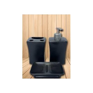 Imagem de Kit Banheiro Lavabo Porcelana 3 Peças, Porta Sabonetes e Escovas, Preto
