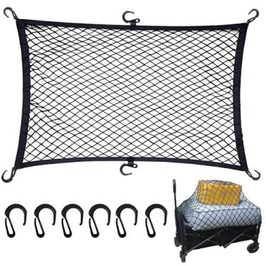 Imagem de Rede de carga para vagão dobrável utilitário, carrinho de praia, carrinho de carrinho, capa de rede de vagão, rede de cobertura de carrinho de jardim - Rede elástica de nylon resistente com 6 ganchos