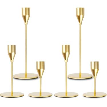 Imagem de KDJFIIH Conjunto de 6 castiçais de ouro fosco, castiçais de ouro, cabem velas decorativas de 2,3 cm, candelabro de metal decorativo para decoração de mesa de jantar de festa de casamento, aniversário,