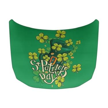 Imagem de Rarucativ Capa de capô de carro de São Patrício com estampa de corno capa de tecido de poliéster elástico protetor de capa de capô de carro fácil instalação acessórios automotivos removíveis presentes
