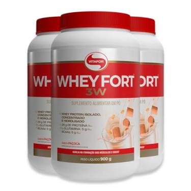 Imagem de Kit 3 Whey Fort 3w Vitafor 900g Paçoca