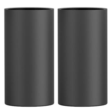 Imagem de 2 Vasos Fibra De Vidro Milão M Tipo Vietnamita Cilindro 70cm Cores (Preto Fosco)