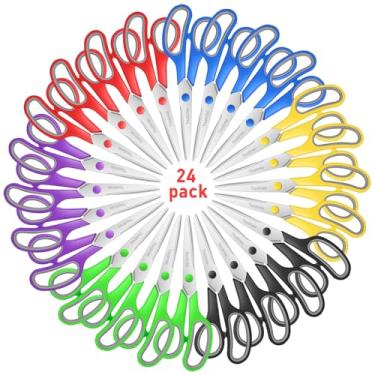 Imagem de Tesouras Taotree a granel de 24 unidades, tesouras de 20 cm para todos os fins, com aderência confortável, para material escolar, acessórios de mesa de escritório, sala de aula, professor, tecido de