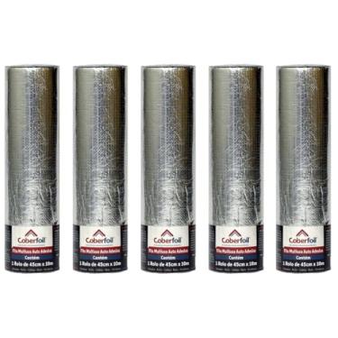 Imagem de Kit 5 Manta Asfáltica Adesiva Multiuso Metalizada 45cmx10m Auto Colante Vedação para Telhados Calhas Rufos Alta Resistência e Durabilidade Vazamentos Vedação Refletiva Aluminizada Rolo Fita