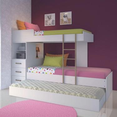 Imagem de Treliche Plus Com 3 Gavetas Integradas Escada De Alumínio Branco - Santos Andirá