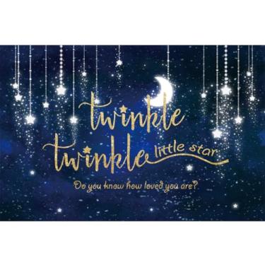 Imagem de YongFoto Twinkle Twinkle Little Star Pano de fundo 2,1 x 1,5 m azul céu noturno lua fotografia fundo aniversário chá de panela festa festa bolo decoração de mesa sessão de fotos papel de parede