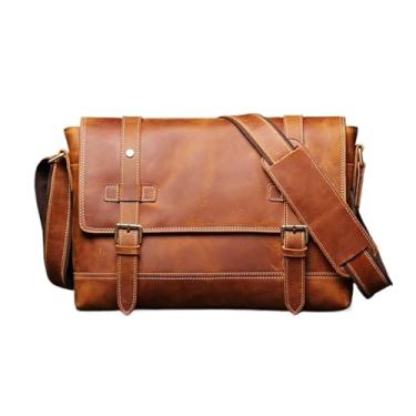 Imagem de Bolsa crossbody vintage para homens, bolsa mensageiro de couro para laptop de 12,9 polegadas, bolsa de ombro masculina de grande capacidade