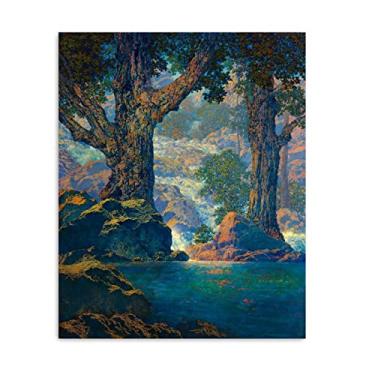 Imagem de JZSDGB Famosa arte de parede em tela - impressão Maxfield Parrish - reproduções de pinturas pôsteres-'cascatas' imagens de paisagem para decoração de quarto 80 x 105 cm (31 x 41 pol) sem moldura