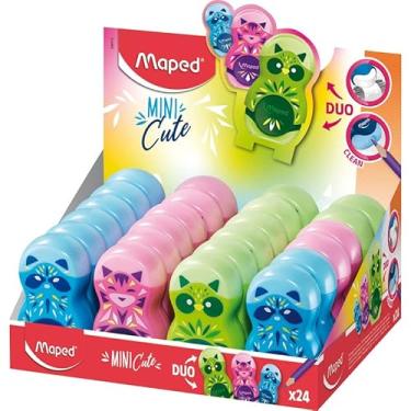 Imagem de MAPED - Material escolar - DUO Apontador de lápis de borracha Loopy Mini Cute - Apontador com borracha de apagar - compartimento para armazenar virutas - 3 desenhos lúdicos