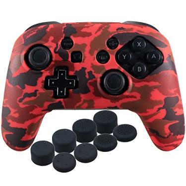 Imagem de YoRHa Studded Silicone Transfer Print Cover Skin Case ONLY for Nitendo Official Switch Pro Controller x 1(Red) with Pro Thumb Grips x 8