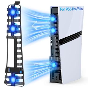 Imagem de Auto Cooling Fan for PS5 Pro/Slim, USB 3.0 Port, Adjustable 3 Speed, with LED Light, Memory Function, Quiet and Efficient Cooling System for PS5 Pro/Slim Cooling Fan