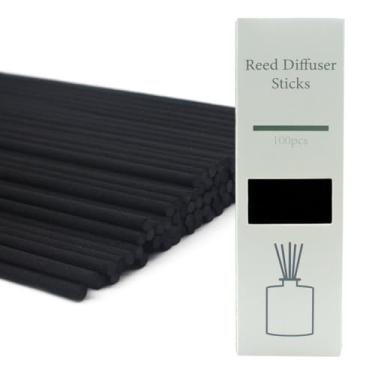 Imagem de Varetas de difusor de palheta - Bastões de fibra de vime de 3 mm para difusor de aroma de óleo essencial, bastões de substituição de difusor de aroma de longa duração (100 unidades), preto