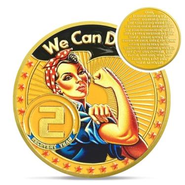Imagem de Rosie The Riveter Moeda de Sobriedade de 2 Anos - Moedas AA Girl Power Addiction Recovery - Dois Anos NA AA Chips and Medalhões - 1-10 Presentes Prime Living Clean Narcóticos Alcoólicos Anônimos para