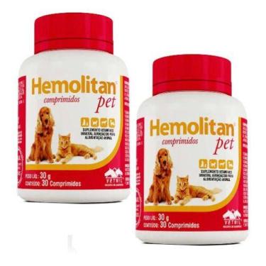 Imagem de Kit 2 Hemolitan Pet Paracães E Gatos 30 Comprimidos Vetnil