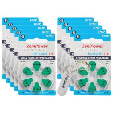 Imagem de ZeniPower 60 Pilhas Para Aparelhos Auditivos Tamanho: 675P Cochlear + Kit De Chaveiro Com Suporte Para Bateria