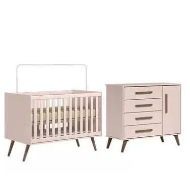 Imagem de Quarto de Bebe Berço e Cômoda Q Encanto Retrô Rosa Qmovi