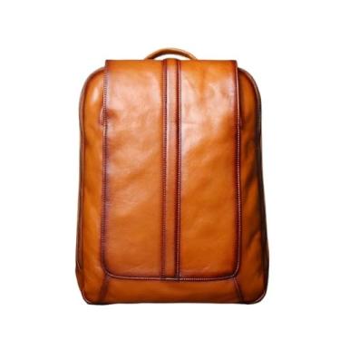 Imagem de Mochila de couro genuíno vintage para homens bolsa de viagem de couro casual bolsa para laptop de negócios para homens(Retro brown)