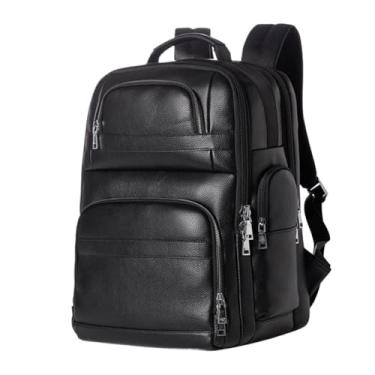 Imagem de Mochila masculina de couro genuíno de qualidade mochila preta para laptop para homens mochila de viagem