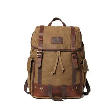 Imagem de Mochila de viagem clássica de grande capacidade para homens Mochila de lona encerada de qualidade para caminhadas ao ar livre mochila masculina(Khaki)