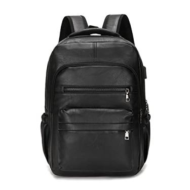 Imagem de Mochila de qualidade para homens Mochila de couro Mochila grande para laptop Mochila escolar masculina para meninos(Black)