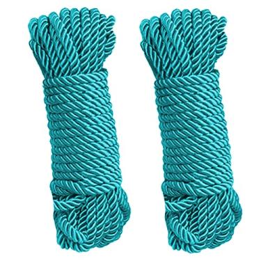Imagem de 2 Pack DIY 32 feet 5mm Diameter Soft Polyester Silk Rope Solid Braided Twisted Nylon Ropes,10m Durable and Strong All Purpose Twine Cord Rope String Thread Cord (Turquoise Blue)