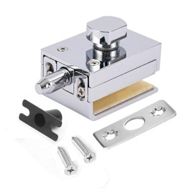 Imagem de FARFELLNY Trava de porta de vidro oscilante, trava de porta de vidro sem moldura, trava de parafuso de piso, sem perfuração, tratamento de superfície brilhante espelhada para 6 mm-12 mm de espessura,